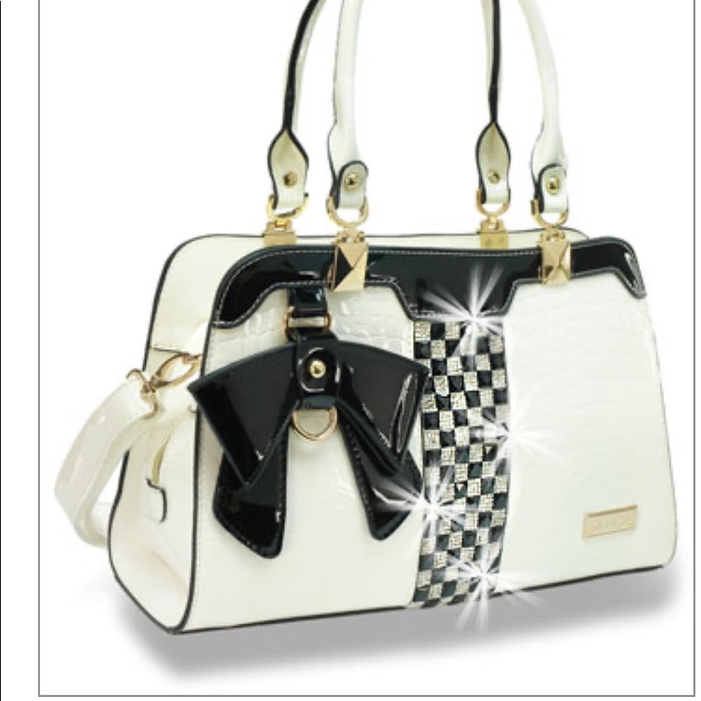 Patent Embossed Rhinestone Handbag - Picture 8 of 8